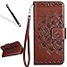 Produktbild Blumen Lederhülle für Galaxy J3 / J3 2016,Flip Wallet Tasche für Samsung Galaxy J3 / J3 2016,Leeook Kunstleder Schön Elegant Retro Braun Prägung Henna Mandala Blumen Malerei Entwurf PU Lederhülle Flip Klapp Hülle im Bookstyle mit Stand Ständer Karten Slot Strap Floral Brieftasche Schutzhülle Cover Schale Etui Karten Slot für Samsung Galaxy J3 / J3 2016 + 1 x Schwarze Eingabestift-Henna Mandala Blumen,Braun