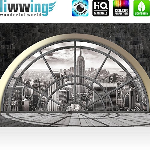 Fototapete 254×184 cm PREMIUM Wand Foto Tapete Wand Bild Papiertapete – New York Tapete New York Tower Skyline Fenster Ausblick Gebäude grau – no. 1364 - 2