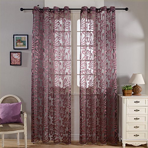 Top Finel Transparente Geometrische Muster Gardinen Wohnzimmer Sheer Dekor Vorhänge mit Ösen,1 Stück, Burgund,300x250cm - 2