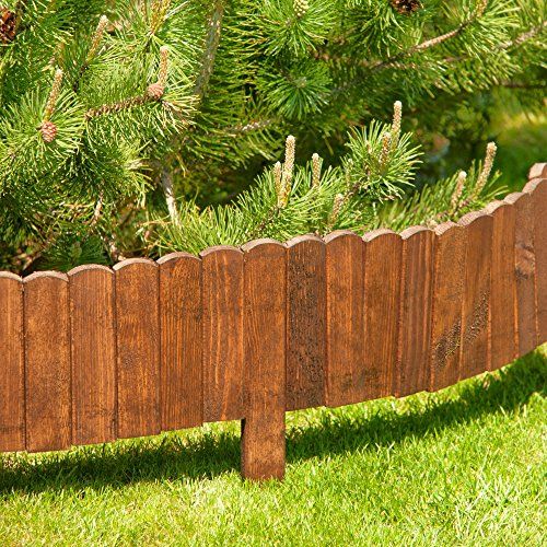 Rollboarder als Steckzaun in 200 cm Länge, Zaunhöhe 20 cm aus Holz als Beeteinfassung, Beetumrandung, Rasenkante oder Palisade – in Naturfarbe – wetterfest imprägniert, Farbe:braun - 2