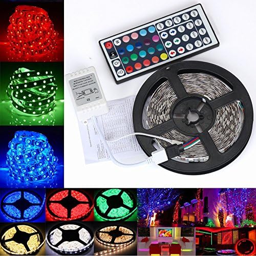 Multi-color LED Strip,ALISAM 5M 3528 RGB Lighting StripSMD Lights String Lights TV Backlight Bias Lighting Strip,Christmas Decoration Lighting,44 Key IR Remote Controller and Power Adaptor Included