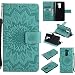 Produktbild Lonchee Huawei Honor 6X Leder Wallet Tasche Brieftasche Schutzhülle , Sonnenblumen geprägten Muster Design Hochwertige PU Leder Folio Tasche Case Hülle im Bookstyle mit Standfunktion Kredit Kartenfächer (grün)
