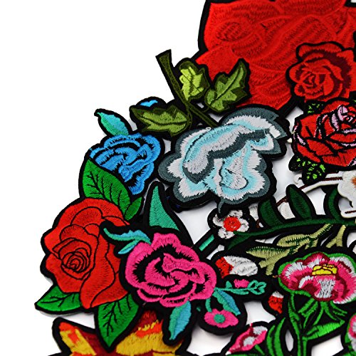 Satkago 15 Stück Stickerei Pfingstrose Rose Blumen Nähen Bügeln auf Aufnäher Bügelbild Kleidung Patches für T-Shirt Jeans Kleidung Taschen Hut - 3