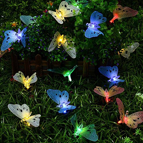 QederTEK Solar Schmetterlinge Lichterkette 20 LED 4,8 Meter, 2 Leuchtmodi, Wasserdichte Beleuchtung Dekoration mit Lichtsensor Deko für Halloween, Allerheiligen, Außen & Innen,Weihnachten, Party, Festen(mehrfarbig) - 6