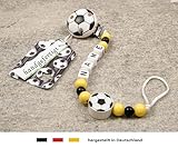 Baby SCHNULLERKETTE mit NAMEN | Motiv Fussball in Vereinsfarben – schwarz, gelb - 2