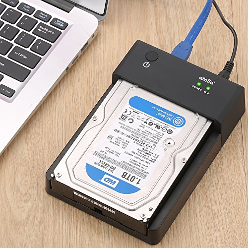 Atolla USB 3.0 Externe HDD Dockingstation für 2.5 zoll 3.5 zoll SATA HDD SSD Festplatte mit 2 Data Charging USB Ports mit 12V/2A Netzteil Unterstützen UASP and Drives 4TB(schwarz) - 7