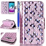 FESELE Glitzer Schutzhülle für [Samsung Galaxy J3 2015/2016] Schmetterling Brieftasche Hülle Leder Tasche Handyhülle und Magnetverschluss, Samsung Galaxy J3 2015/2016 Elegant Luxus Shiny Glanz Sparkle Glänzend Flip Wallet Case mit Standfunktion Kartenfach Ledertasche Leder-Mappen-Karten-Slot-Abdeckung für Samsung Galaxy J3 2015/2016 + Blau Eingabestift Stylus Touch Pen-Schmetterling,lila