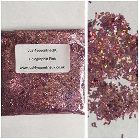 Fibre Glitter Strands for Nail Art Shellac Acrylic Holographic Pink Gold Silver Pink Iris Multi Chunky 5g 10g 50g (50g, Holographic Pink)
