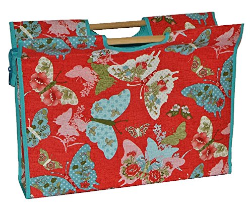 Strickkorb / Nähtasche / Stricktasche groß für Nähutensilien, Wolle und Handarbeiten - rote Schmetterlinge