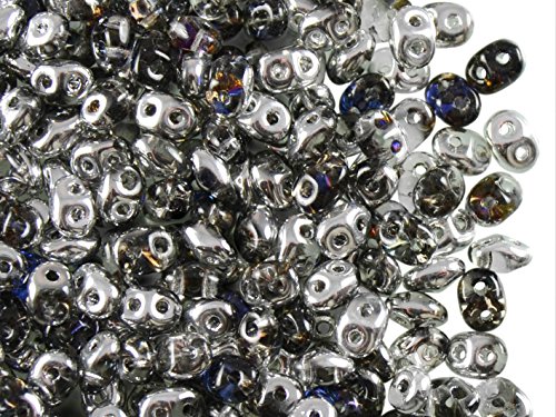 20 gr. Cuentas de Vidrio Dos Agujero Checas SuperDuo Beads 2,5x5 mm CRYSTAL HELIOTROPE AB