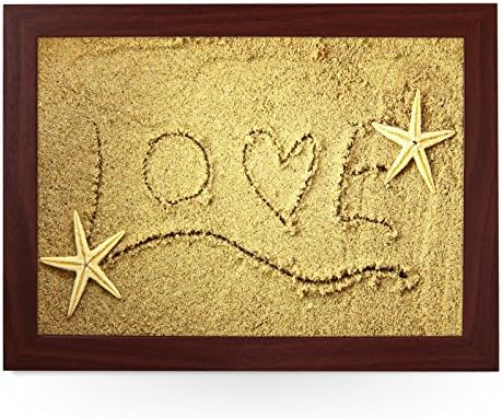 Portable Lap Desk Tray (Love Written in Sand) Handmade Wooden Frame, Beanbag Cushioned Bottom | Computers, Laptops, Meals, Food | L0231 Brown