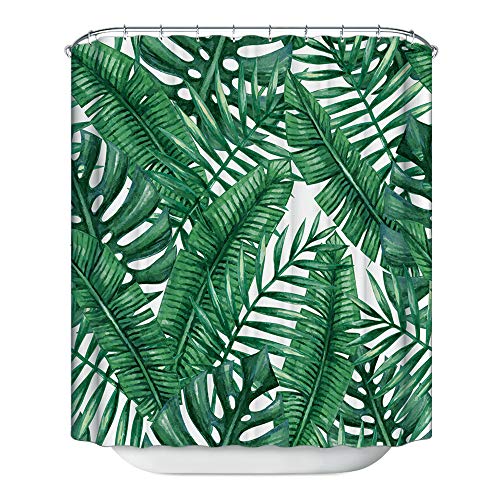 GraceFINE Cortina de Baño,Cortinas de Ducha a Prueba de Agua/Repelente al Agua y Antibacteriana con Ganchos. 1.8 * 1.8 M (Tropical Plant)