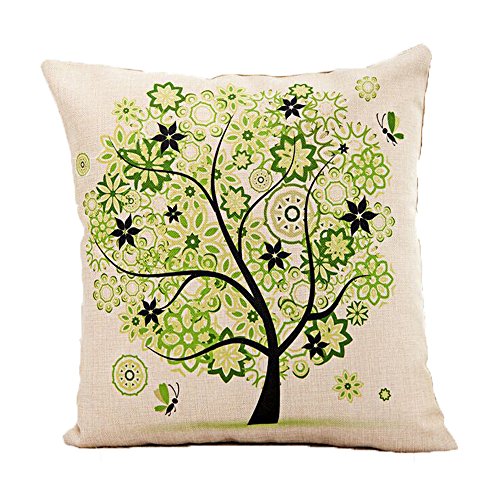 Vanki Pastoral Style Cotton Linen Square Decorative Throw Pillow Case Cushion Cover 18X 18 inches, green Tree of Life