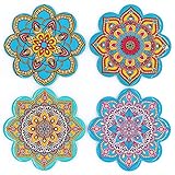  BOHORIA - Juego de 4 Posavasos de cerámica de diseño Premium - Posavasos Decorativos para Cristal, Tazas, jarrones, Velas en su Mesa de Comedor de Madera, Cristal o Piedra (Forma de Mandala 10,8 cm)
