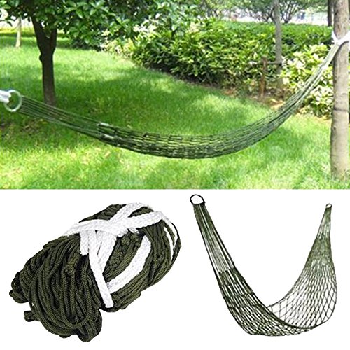 Lmeno Große Tragbar Hängematte Hängesessel Aufhängen Netz Schlafenbett Outdoor Garten Reisen Camping aus Nylon ca. 270 x 80cm, belastbar bis ca.100kg - 5
