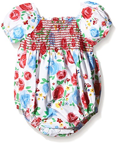 Pumpkin Patch Baby-Girls Rose Shirred All In One Floral Short Sleeve Footies, Off-White (Milk), 0-3 Months