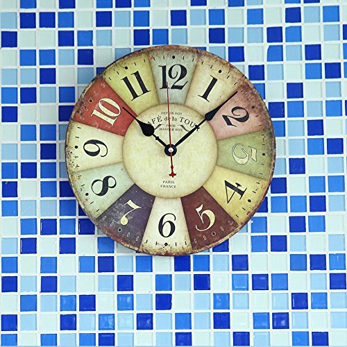 SOLEDI Vintage Holz Wanduhr toskanischem Stil Land Römisch Design Frankreich Paris verrostete Metallblick - 4