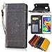 Produktbild Samsung Galaxy S5 Leder Hülle,Handy Hülle Tasche Samsung Galaxy S5 Neo,Ledertasche für Samsung Galaxy S5,Leweiany Handytasche Samsung Galaxy S5 Schutzhülle aus Echt-Leder Retro Blumen Prägung Hülle im Ständer Bookstyle Wallet Tasche Flip Brieftasche Etui Schale mit Kartenfach, Magnet und Praktischer Standfunktion Luxus Tasche für Samsung Galaxy S5/S5 Neo - Premium Hülle in Schwarz