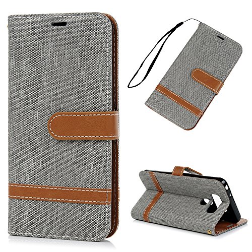 Funda LG G6 Libro de Suave Cuero PU Premium - YOKIRIN Carcasa Con TPU Silicona Case Interna Suave,Soporte Plegable,Ranuras para Tarjetas y Billetera,Cierre Magnético - Tela Vaquera,Gris