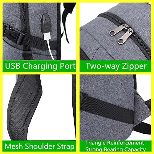 Yogaw Laptop Rucksäcke bis zu 15,6 Zoll Leichte Tagesrucksäcke für Schul Geschäft Mehrzweck Backpack haben USB Kabel und Ladeanschluss – Grau - 6
