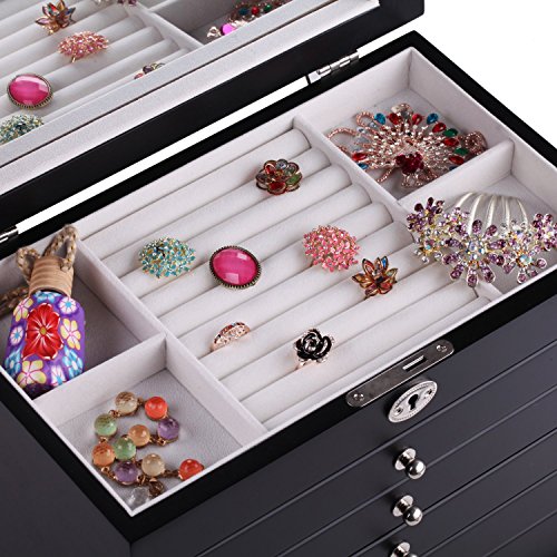 ROWLING Schmuckkasten Holz schmuckschrank Schmuckkoffer mit 5 Schubladen Schmuckkästchen Schatulle MG0160BK - 4