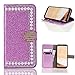 Produktbild HongHushop Brieftasche Glitter Hülle für Galaxy S5/S5 Neo Lila Glänzen Strass Bling Bling PU Ledertasche Flip Case für Galaxy S5/S5 Neo Tasche Leder Etui Perle Juwel Entwurf Folio Schutzhülle Tasche Standabdeckung mit Kartenfach Aufstellfunktion Magnetverschluss mit Stand Funktion for Samsung Galaxy S5/S5 Neo