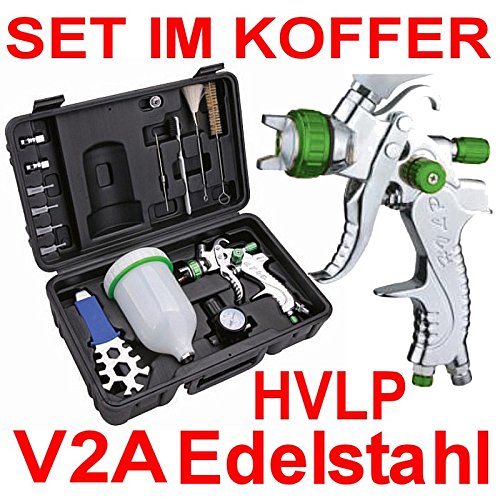 Preisvergleich Produktbild PROFI HVLP Lackierpistole Spritzpistole KOFFERSET (V2A) GREEN