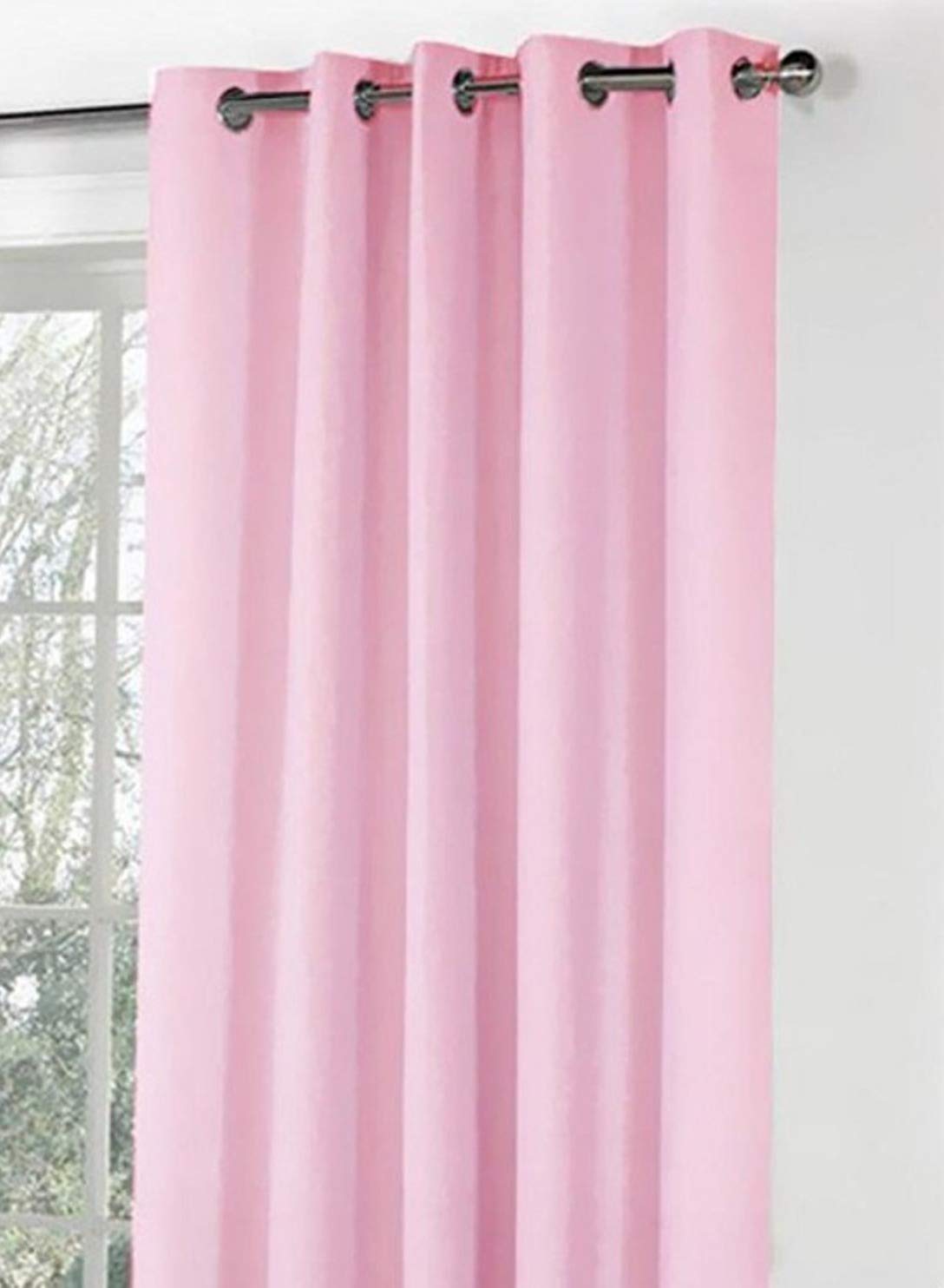 La Roze Home Furnishings Solid 2 Pc Eleyet Plain Curtains for Door 7 Feet, Pack of 2 (Pink) - Image 3