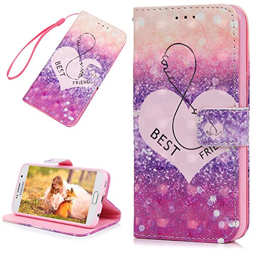 Lanveni S6 Hülle, Handyhülle für Flip Case Cover PU Lederhülle Schutzhülle Magnetverschluss Ledertasche mit Stander Function Brieftasche Card Slot Handy Tasche mit Liebe Cover Design für Samsung Galaxy S6 + 1 x Stylus Stift + 1 x Staubdichte Stecker - 2