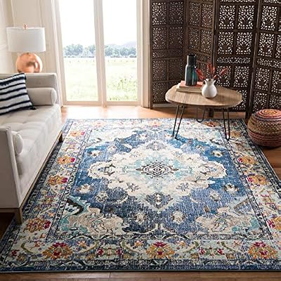 Safavieh Tapis délavé Contemporain motif, Tissé Polypropylène Tapis en Bleu Marine / Beu Clair, 160 X 230 cm