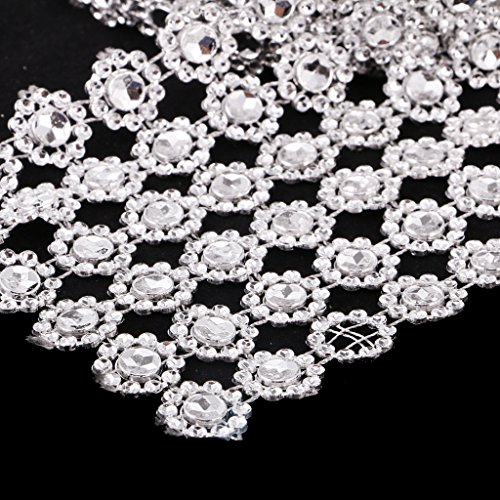 MagiDeal 10 Yards 6-reihig Blume Strasssteine selbstklebend Glitzersteine Kristalle Band Silber - 6