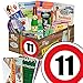 Produktbild Überraschung zum 11. Jahrestag + Geschenk Ideen - Ossipaket SPEZIALITÄTEN Box + Geschenkverpackung "Verkehrsschild 11" mit Ostmotiven + gratis Geschenkkarten + gratis DDR Kochbuch – Rotkäppchen Sekt (0,2l), Halberstädter Schmalzfleisch, rote Grütze Himbeer uvm +++ Ostprodukt DDR Box als Geschenkkorb mit Kultprodukten der DDR ++ Ostpaket Präsentkorb geschenkideen für Mütter lustige geschenke DDR Mutter Geschenkideen Männer Geschenkideen