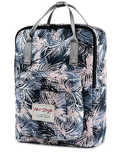 Bestie Mochila Magnolia Colegio Mujer para Notebook 14-Inch (37x26x13cm), Hojas de Palma, Gris