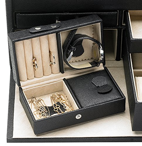 Großer Schmuckkoffer Deluxe mit Zahlenschloss und großem Spiegel schwarz 35 x 22 x 19 cm NEU - 6