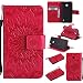 Produktbild Nokia Lumia 630 / 635 Hülle, SpiritSun Ledertasche Schutzhülle für Nokia Lumia 630 / 635 Folio PU Leder Tasche Case Cover Bookstyle mit Standfunktion und Kredit Kartenfächer - Tribal Lotus Blume Muster - Rot