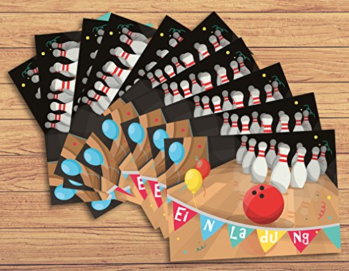 12 Einladungskarten zum Kindergeburtstag „Bowling“ // Geburtstagseinladungen Einladungen Geburtstag Kinder Pin Jungen Mädchen Bowlingkugel Karten Set Kegeln - 3