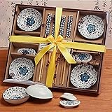 Finsink, Kit per sushi per quattro persone, set da 12 pezzi per sushi  con piattini design petalo di fiore Blau