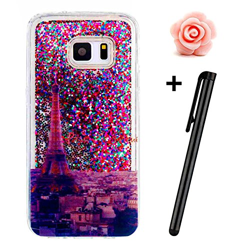 Samsung Galaxy S7 Edge Hülle Glitzer,Galaxy S7 Edge Flüssig Schutzhülle,TOYYM Flexibel Weich Klar Krystal Transparent Handyhülle Bling Fließen Flüssigkeit Handy Hülle Case mit Kreativ Karikatur Muster,Silikon TPU Gummi Gel Bumper Shiny Sparkle Treibsand Tasche Case Cover Schale Etui für Samsung Galaxy S7 Edge-Campanula