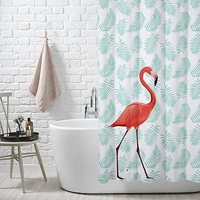 FuXing Imperméable et Anti-moisissure PEVA Rideau de Douche Flamant Imprimé Numérique Avec Motif élégant Une baignoire Rideaux Accessoires de Salle de Bain 180 x 200 cm (Flamingos)