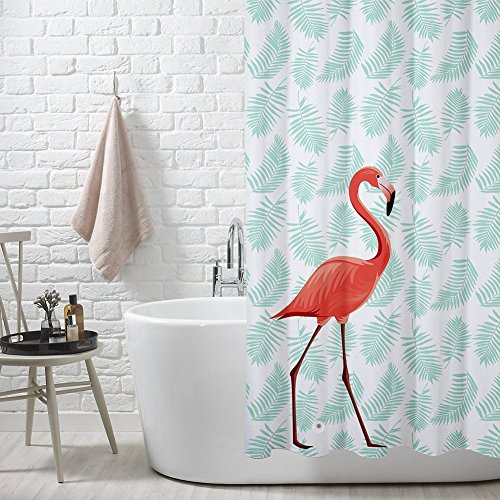 FuXing PEVA Duschvorhang Wasserdicht und Mildewproof Flamingo Digital Gedruckt Badvorhang Badezimmer Duschvorhang 180 x 200 cm