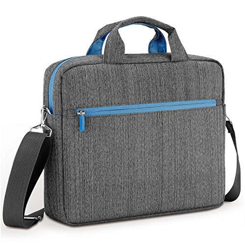 deleyCON Notebooktasche für Notebook / Laptop bis 13.3″ (33,7cm) – Tasche/Hülle aus Leinen mit Zubehörfächern und verstärkten Polsterwänden – grau/blau - 3