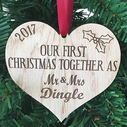 Mr &amp; Mrs Personalised "Our First Christmas Together" Hanging Wooden Decoration