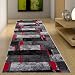 Produktbild Tapiso JAWA Läufer Teppich Flur Brücke Meliert Modern Kurzflor Grau Schwarz Rot Viereck Streifen Muster Designer Wohnzimmer ÖKOTEX 80 x 160 cm