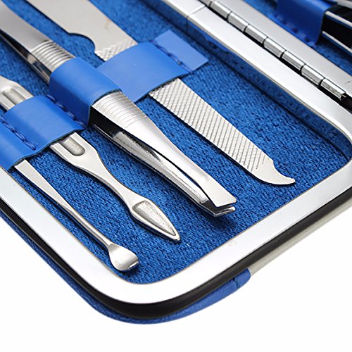 Maniküreset, DancingNail 7-teiliges Pediküre Werkzeug Für Gepflegte Hände Und Füße Nagelschere, Nagelknipser, nagelfeile, Pinzette, Ohrlöffel, Blau Etui - 7