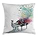 Produktbild diyccy Musik Decor Werfen Kissenbezug, Grand Piano Musik Musiker Schmetterlinge Ornament Pianist wirbelt Vintage Deko Quadratisch Accent Kissen Fall 45,7 x 45,7 cm