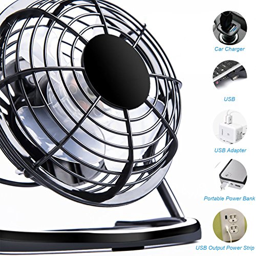 4 Zoll 4 Blätter USB Ventilator Mini Tischventilator 360° Drehbar USB Fan Lüfter aus Kunststoff Schwaz - 5