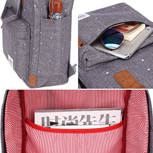 KAUKKO Canvas Laptop Rucksack Daypack Handtasche für Schul Reisen - 5