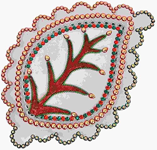 Dhara Art Acrylic White Pooja Thali Plate Hand Art ated Religious Gift Indian Tradition Christmas