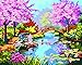 Produktbild IPLST@ Kein Rahmen Digitale Ölgemälde durch Zahlen, moderne Landschaftswandaufkleber Blossom Cherry Love Fantasie Ölgemälde auf Leinwand, DIY Ölgemälde Kits-16x20inch