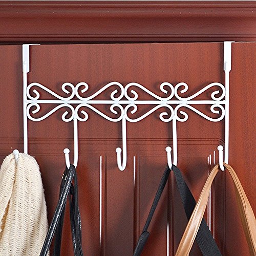 Viemode Über Der Tür Eisen 5 Haken Türhaken für Tasche,Kleidung, Mäntel, Hüte, Roben, Handtücher (Weiß) - 3